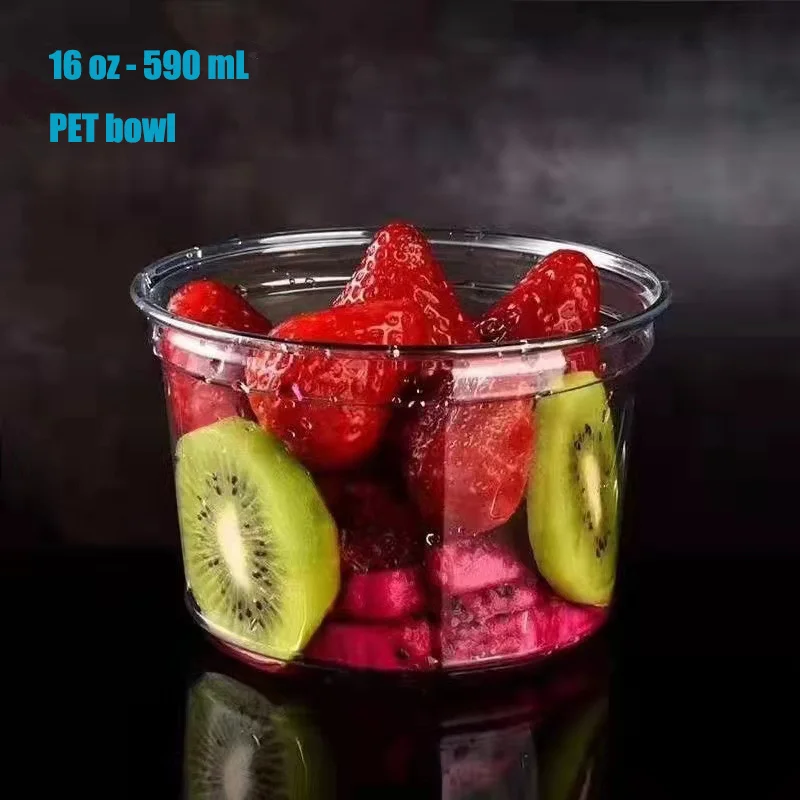 Disposable Pet Plastic Round Light Food Salad Bowl transparent fruit Dessert packing box factory