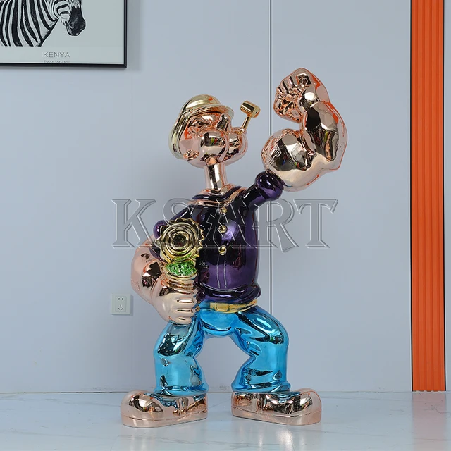 Indoor And Outdoor Decor Famous Cartoon Art Electroplating Resin Fiberglass Popeye Statue Sculpture