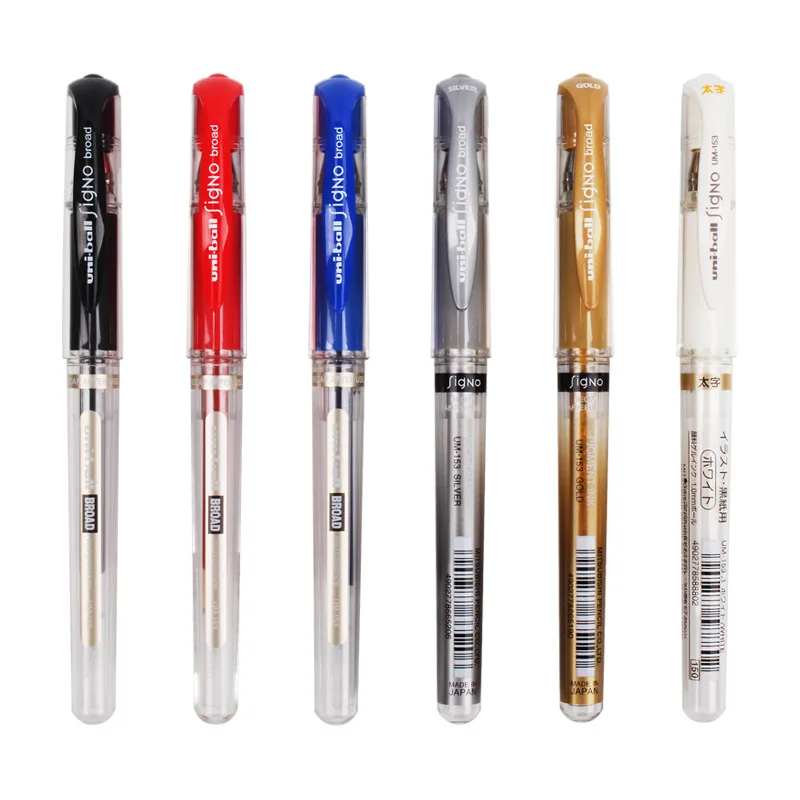 Uni-Ball Signo UM-153 Gel Ink Rollerball Pen, 1.0mm, Broad Point, White, Black and Silver