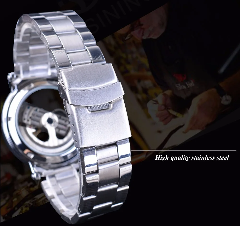 Forsining 2017 Minimalist Design Transparent Case Roman Number Steel Mens Automatic Skeleton Steampunk Watches Top Brand Luxury