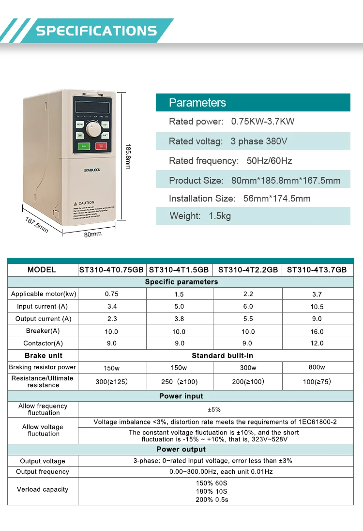 1hp 380V vfd single phase to three phase AC Motor Drives Frequency Converter 0.75kw to 450kw VFD VSD variable speed driver details