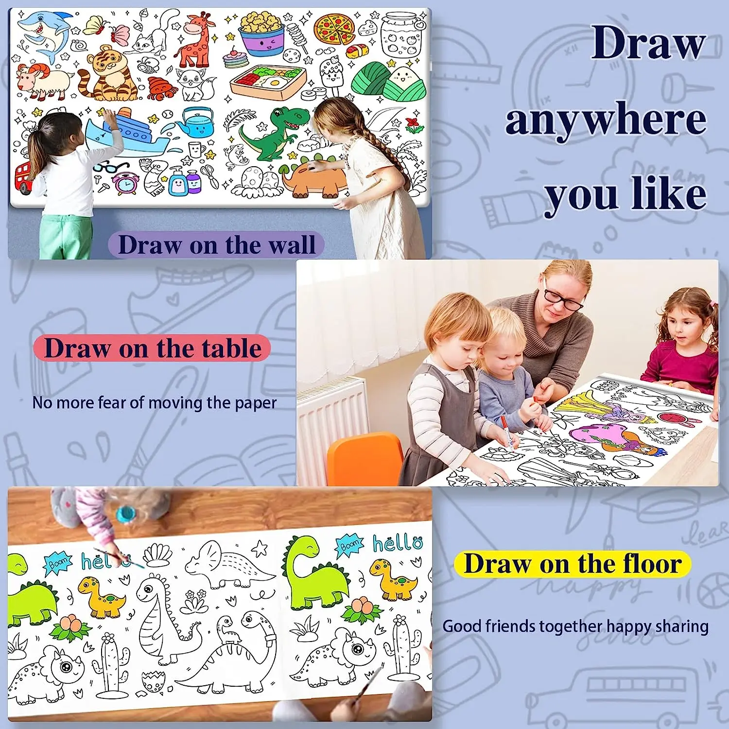 120inches Drawing Paper Children Drawing Coloring Book Paper Roll For Kids