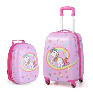 Kids Cute Pink Unicorn Carry Set 18 Inch Luggage and 13 Inch Children Travel Trolley Luggage Bag Kids
