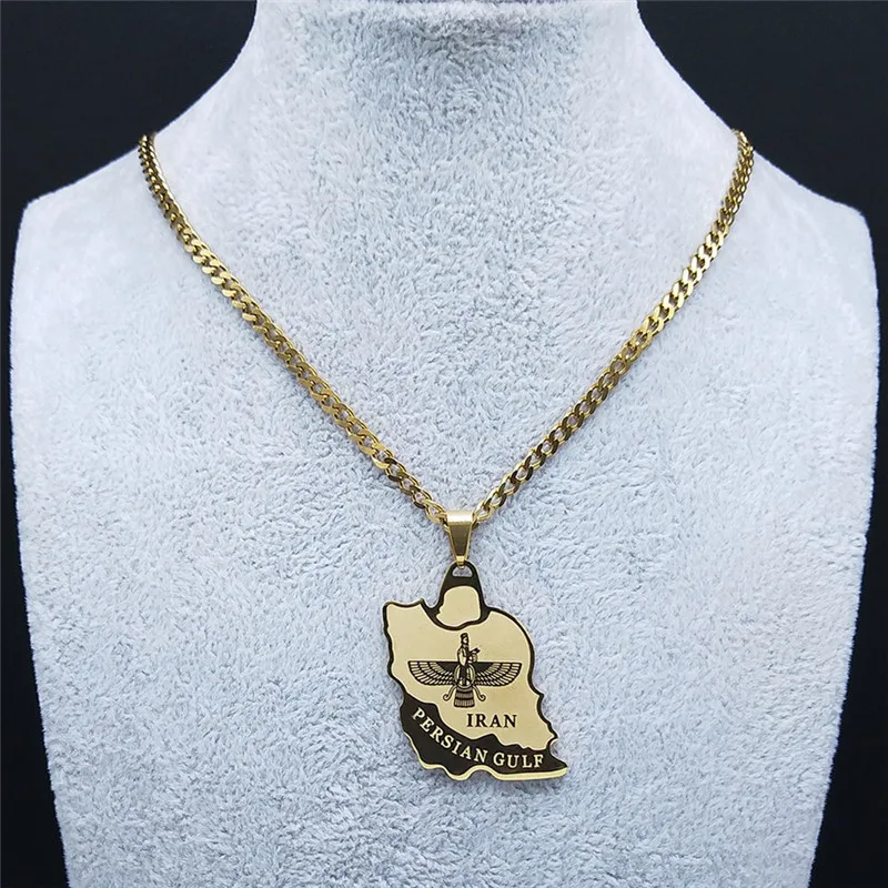 Collier Pendentif Carte De L'Iran - Bijou Ethnique Homme/Femme | Chaîne 50cm, Pendentif Géographie