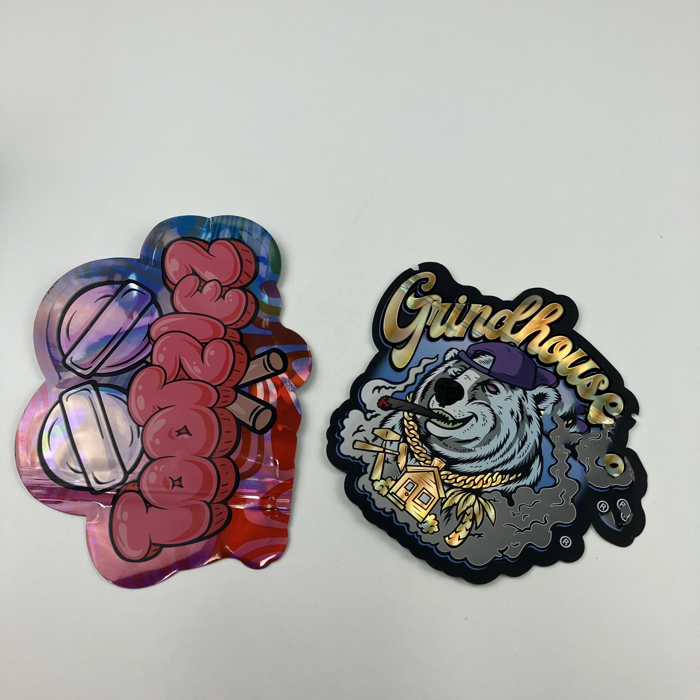 Custom Design Circle Cartoon Shape 8th 3.5g Cd Case Mylar Bags With Paper BoxCandy Die Cut Holographic Dvd Box With Mylar Bag
