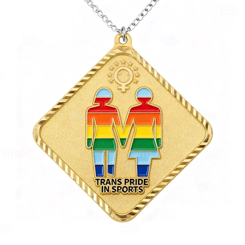 Medalha Esportiva Transgênero 3D em Esmalte Dourado Personalizada com Fitas Crie suas Próprias Medalhas de Finalista de Alta Qualidade em Liga de Zinco