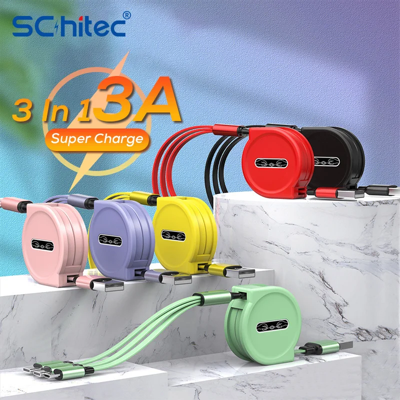Retractable 3 In1 Usb Cable Fast Charging Micro Type c Multi Charger Cable