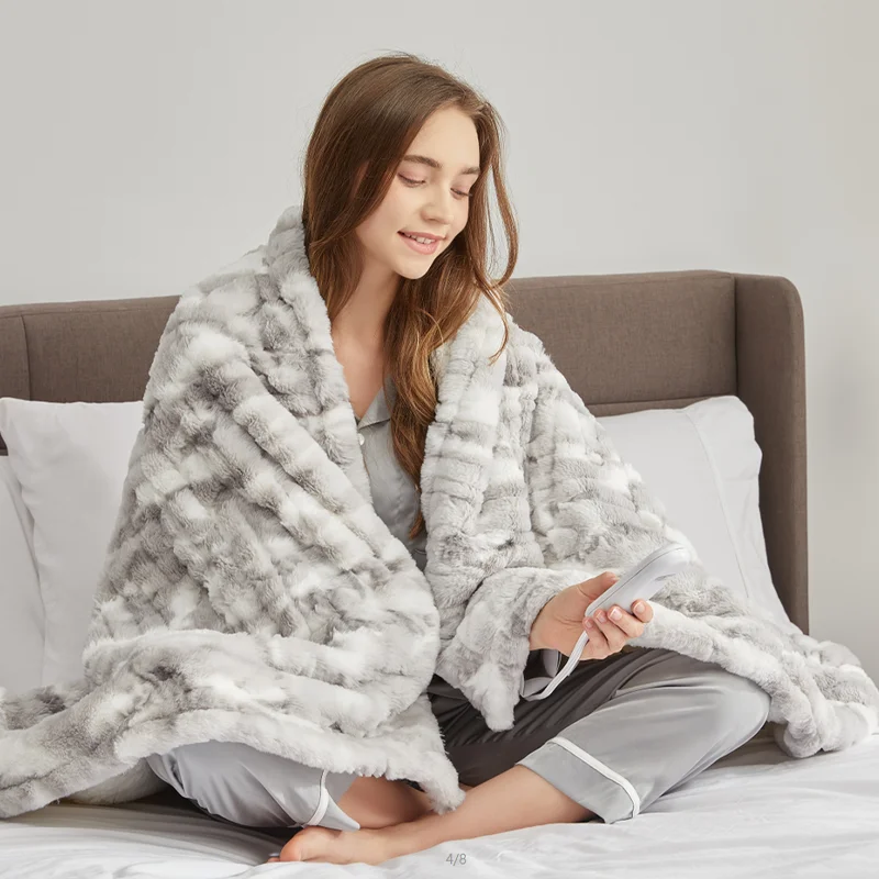 Wholesale Luxury Rabbit Fur Tiedyed Combed Electrical Heated Throw