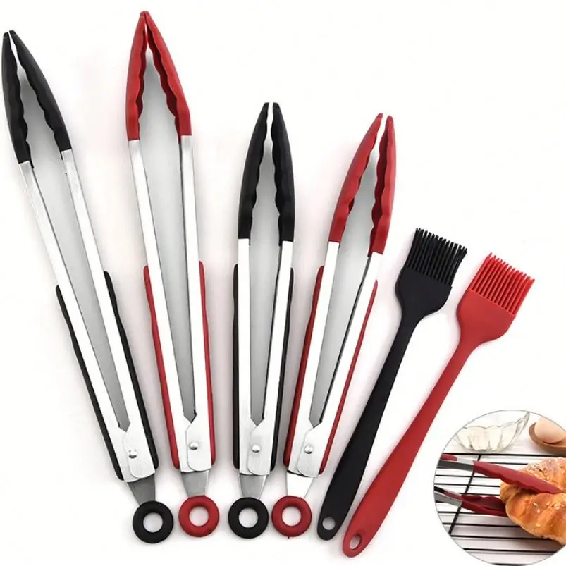 Hot Sales Stainless Steel Food Tongs With Silicone Tips Heat Resistant Barbecue Grill Kitchen BBQ Tongs