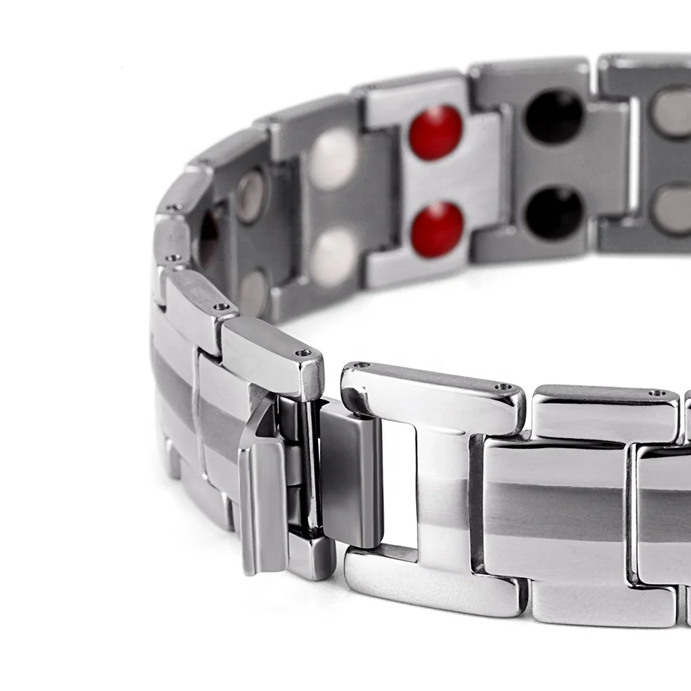 4-in-1 Pure Titanium Men's Bio Healing Gift Bracelet Classic Style with Gold Plating and Neodymium Magnetic Energy Features
