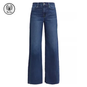 Factory Wholesale Vintage Elegant Denim Jeans for Women Mom Good Quality Mid Waist Full Length Wide Leg Pants Zipper Decoration