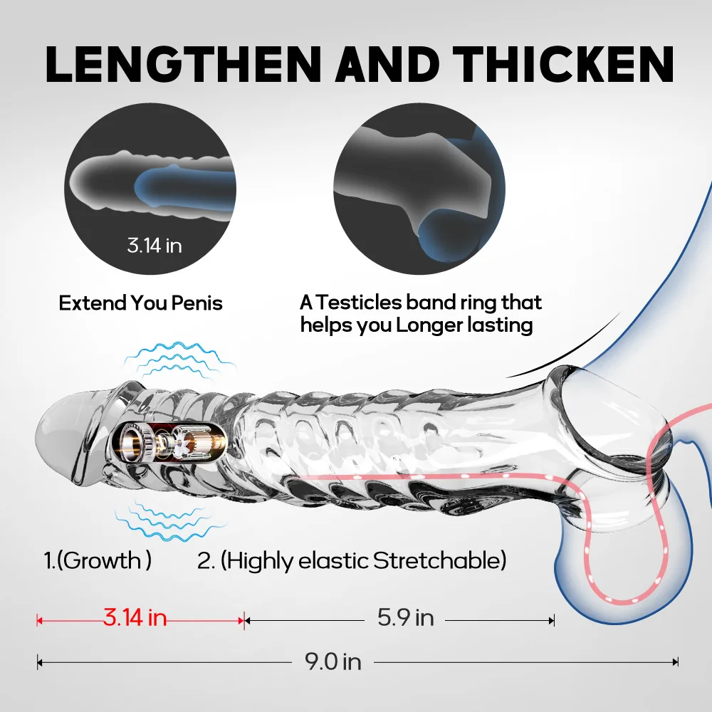 Reusable Penis Sleeve Extender Realistic Penis Condom Silicone Extension Sex Toy for Men Cock Enlarger