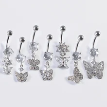 1PCS stainless steel belly ring zircon butterfly belly button stud Fashion ladies party diamond-set belly piercing jewelry