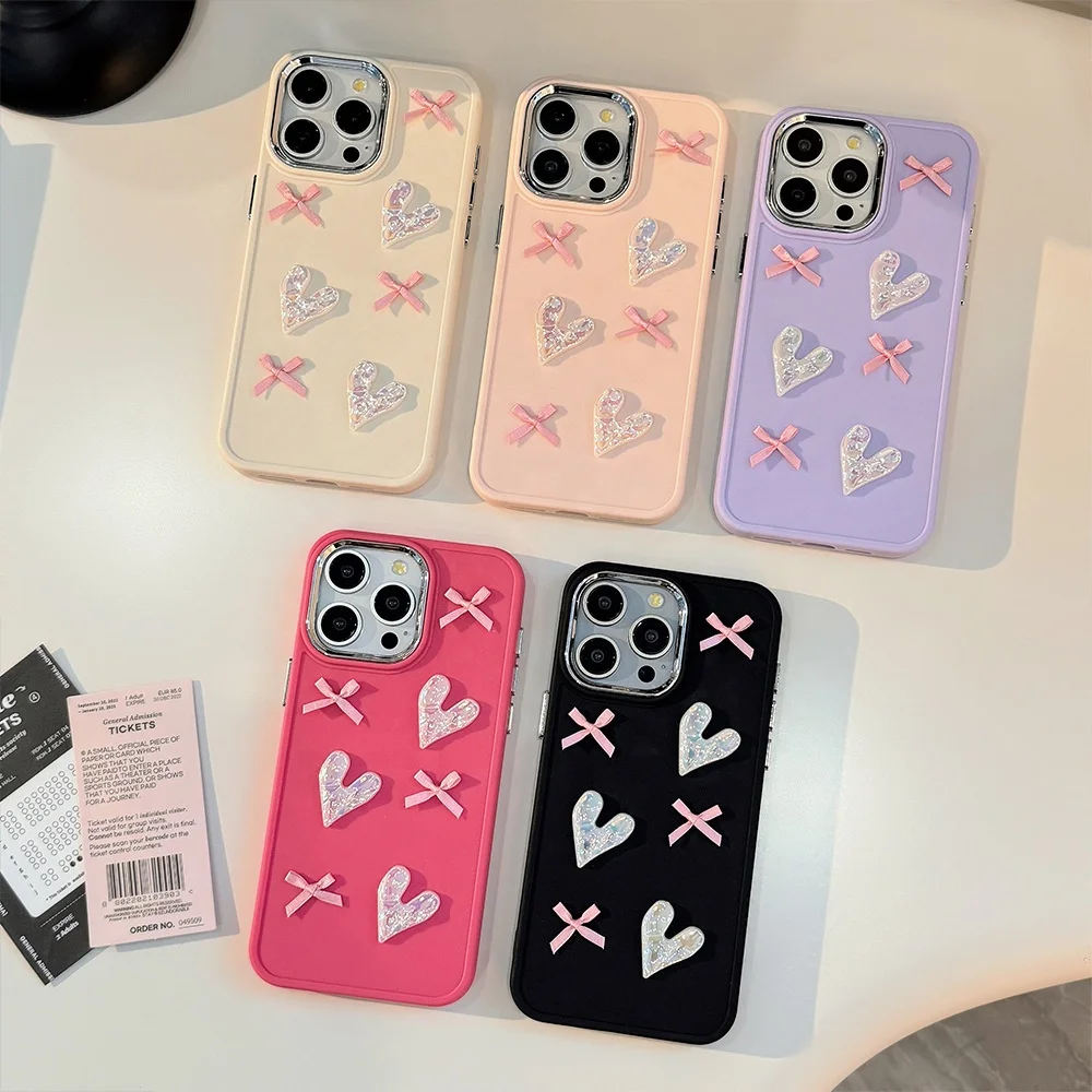 Funda de teléfono Cute Love de Laudtec, cubierta 3D de corazón, a prueba de golpes, marco de ola, color puro, con cordón para Iphone 16 15 14 13 Plus Pro Max  