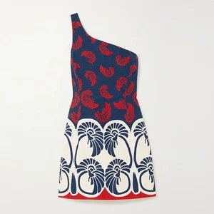 Clothing Manufacturer Custom Spring Summer One Shoulder Print Cotton Women Elegant Casual Mini Dress