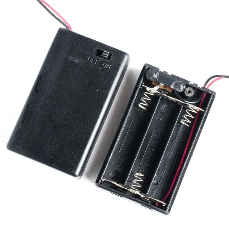 Black 3 x 1.5V AAA Battery Holder Case with On/Off Switch - Ideal