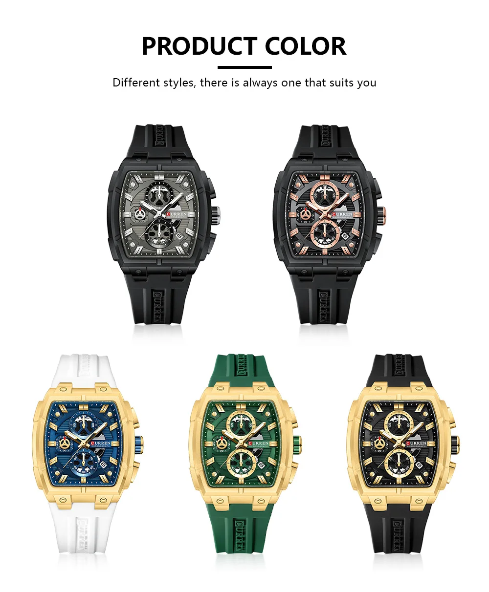 CURREN 8488 Men's Watches Luxury Square Quartz Wristwatch Waterproof Luminous Chronograph Watch for Men Date Clock