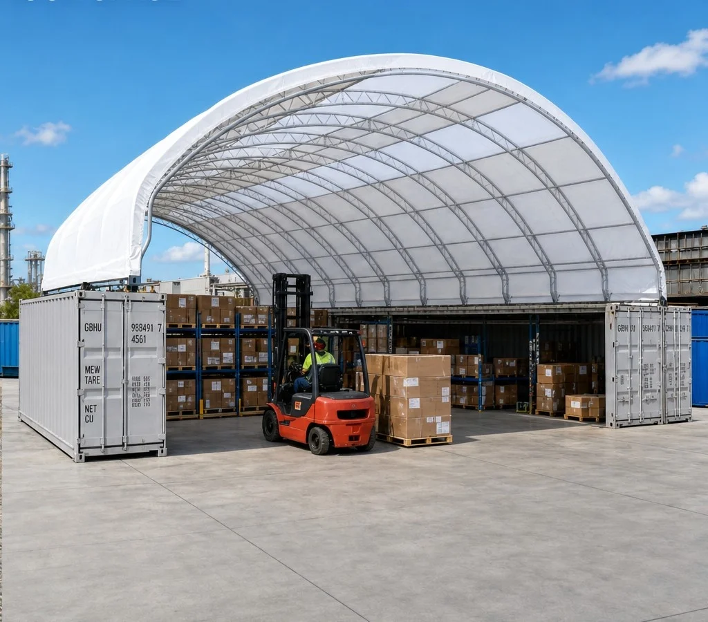 Double Truss Shipping Container Shelter with Translucent Roofs ,  Container Canopy , Container Tent, Container Roofing Shelter