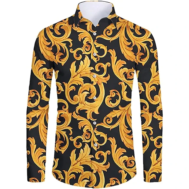 Camicia da uomo grafica Paisley colletto classico verde nero casual quotidiano manica lunga abbigliamento camicia classica di design899_voghion.com