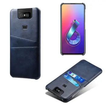 Two Card Slot Hard PC PU Leather Back Cover For Asus Zenfone 6 ZS630kl