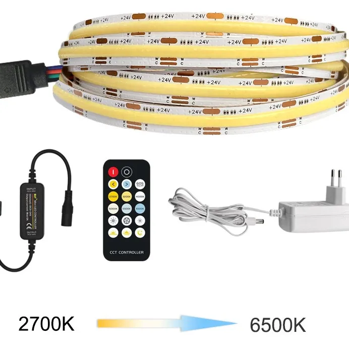 2700-6500K Changeable CCT COB LED Strip Light DC24V 576LEDs