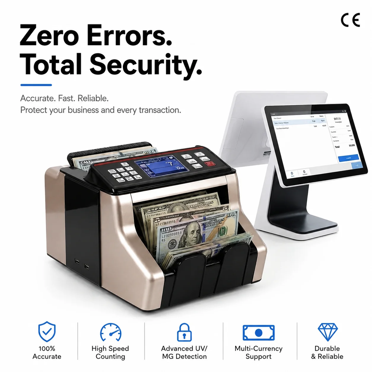 FJ-2830 Money Counter, 1000pcs/min High Speed, TFT LCD Screen, UV