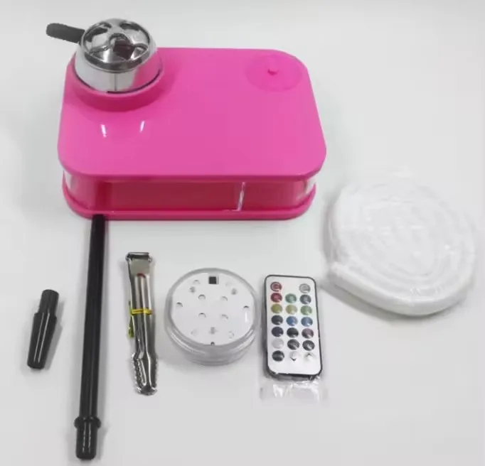 New LED Complete Set Chicha Cachimba Kit Luminous Nargile Acrylic Hookah Portable Square Book Shisha with Leather Hose