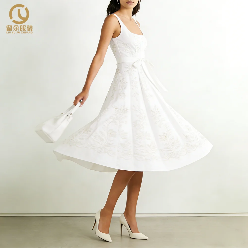 High Waist White Midi Dress for Women Flowy A-Line Pleated Dress Casual Office Wear for Summer High Waist White Midi Dress for Women Flowy A-Line Pleated Dress Casual Office Wear for Summer