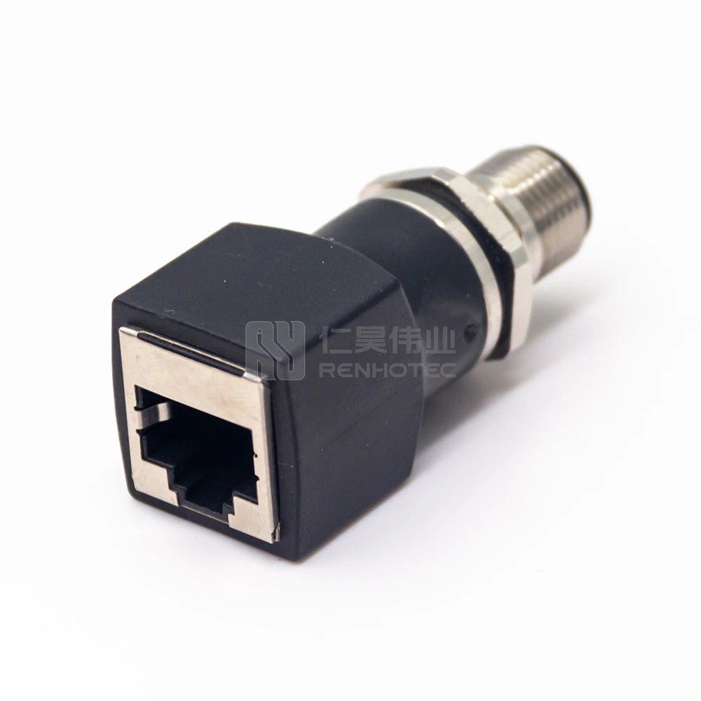 4Pin Adapter M12 a Coding D Code 4 Cores Male to RJ45 Waterproof Straight Connector Adapter for Automotive Power Ethernet