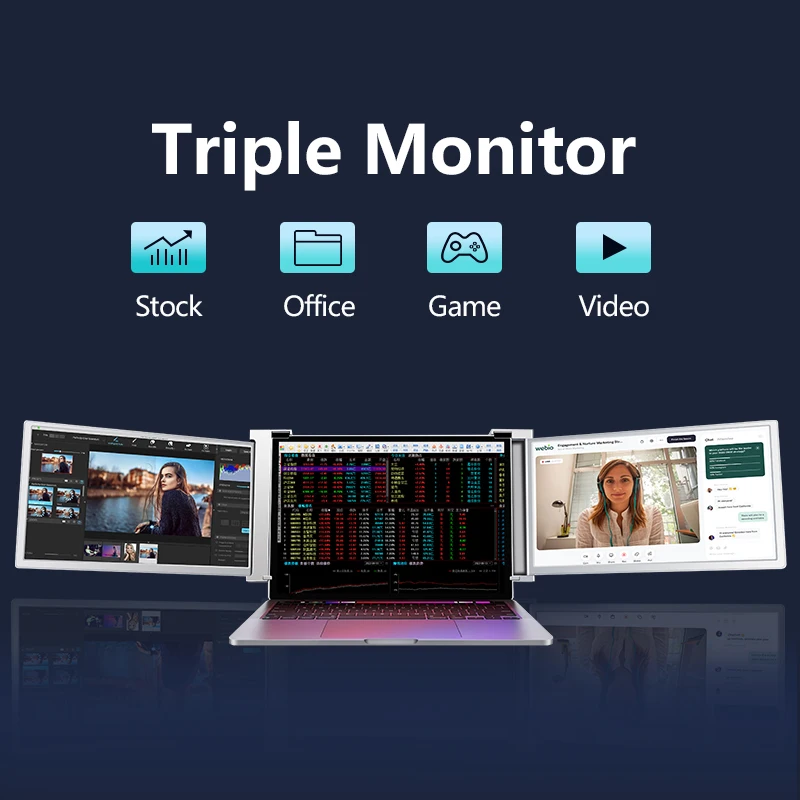 FOPO S16 14 Inch Portable Tri Screen Monitor for Business - IPS