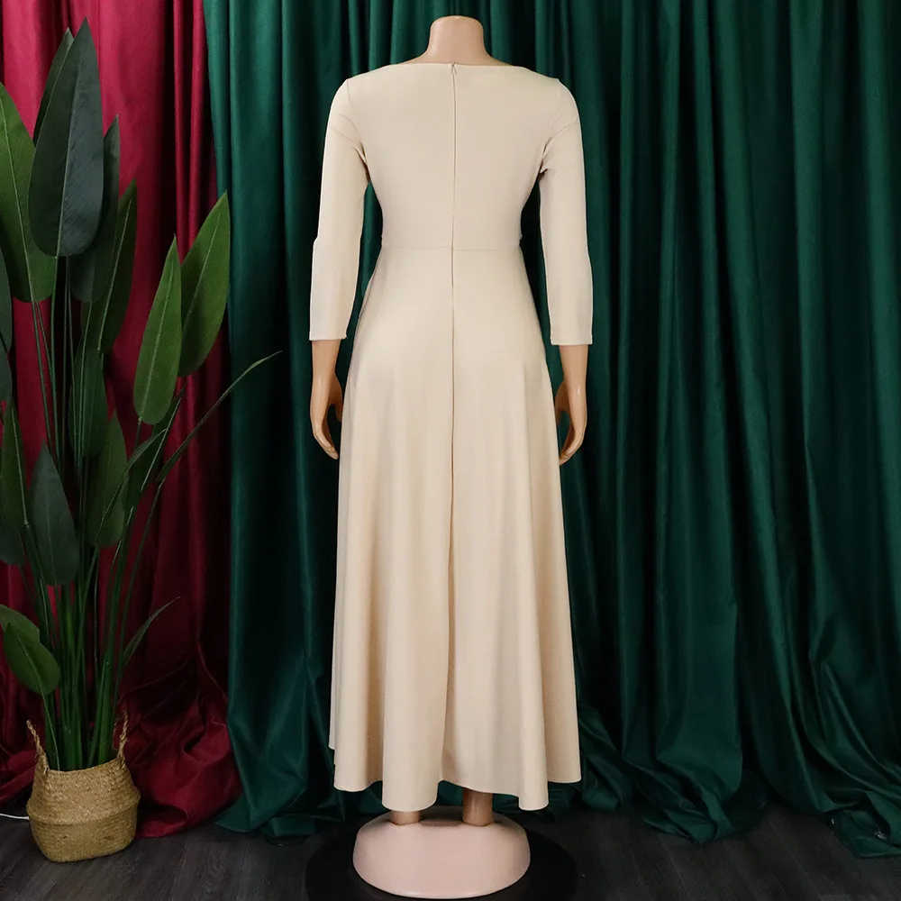 C8617 High Quality Autumn Winter Plus Size Dresses Women Casual 3 Quarter Sleeve O-neck Elegant African Church Dress for Women