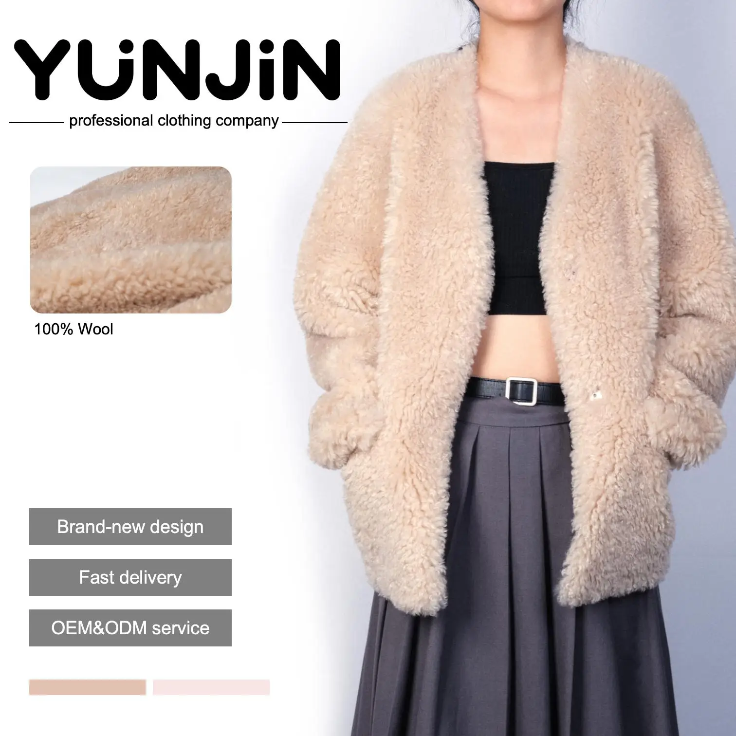 YUNJIN Women's Casual Winter Coat Pure Wool Sheep