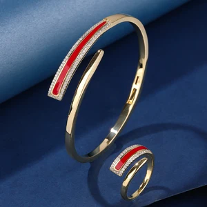 Luxury Rhodium Plated Copper Alloy Zircon Bridetalk Wedding Jewelry Set Tarnish Resistant Bracelet Ring Women/Unisex Classic