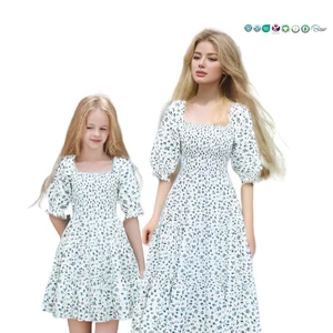 Casual Floral Family Clothing Summer Outfits Mommy and Me Dresses for Children & Girls Short Sleeve Breathable & Eco-Friendly