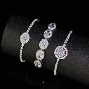 Ilona Women's Fashion Copper Bracelet Set Silver Color Large Round Cubic Zirconia Adjustable Chain & Link Bracelets for Wedding