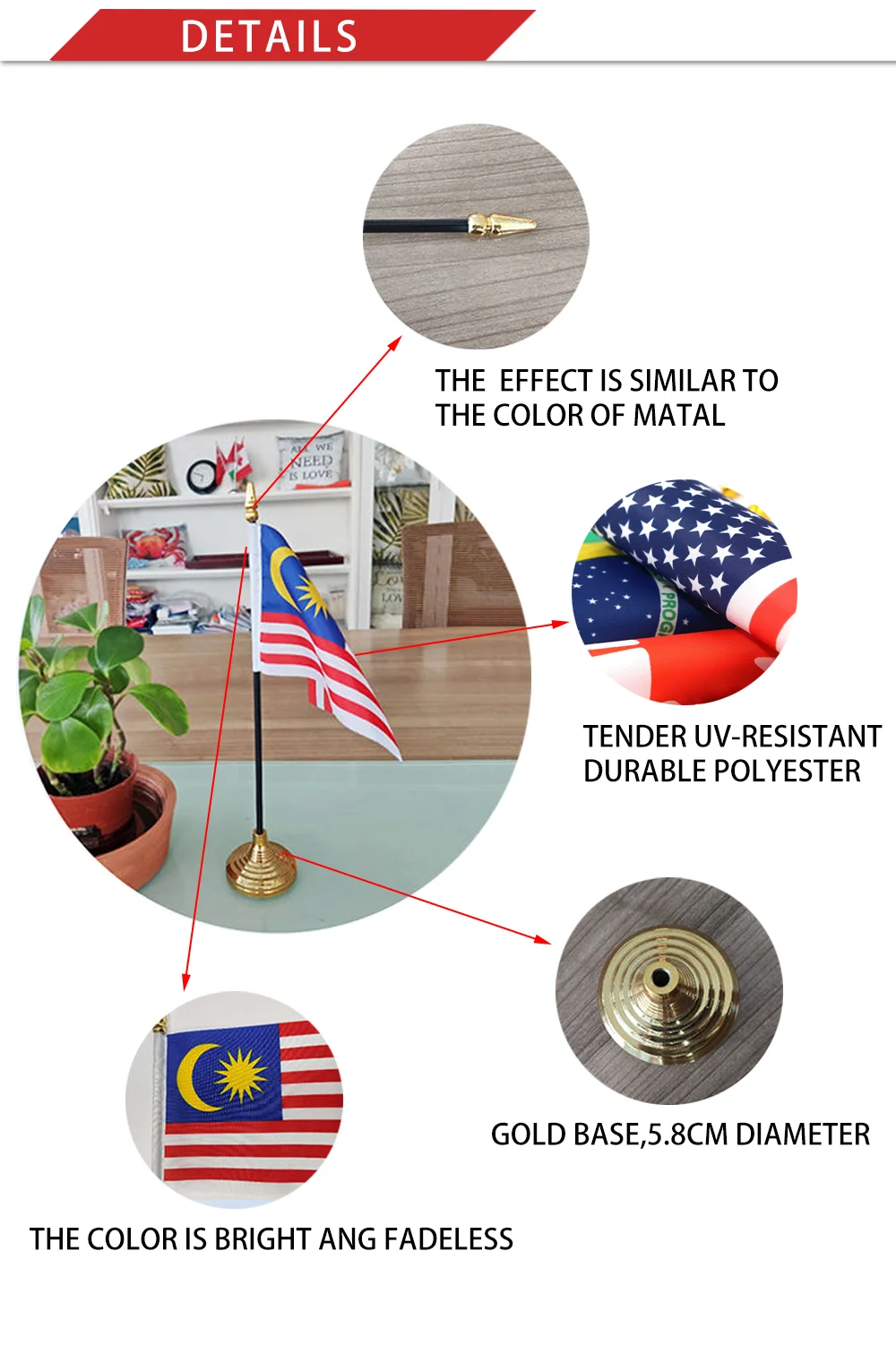 Custom office flag mini 14*21cm table flag with stand desktop flagpole flag holder