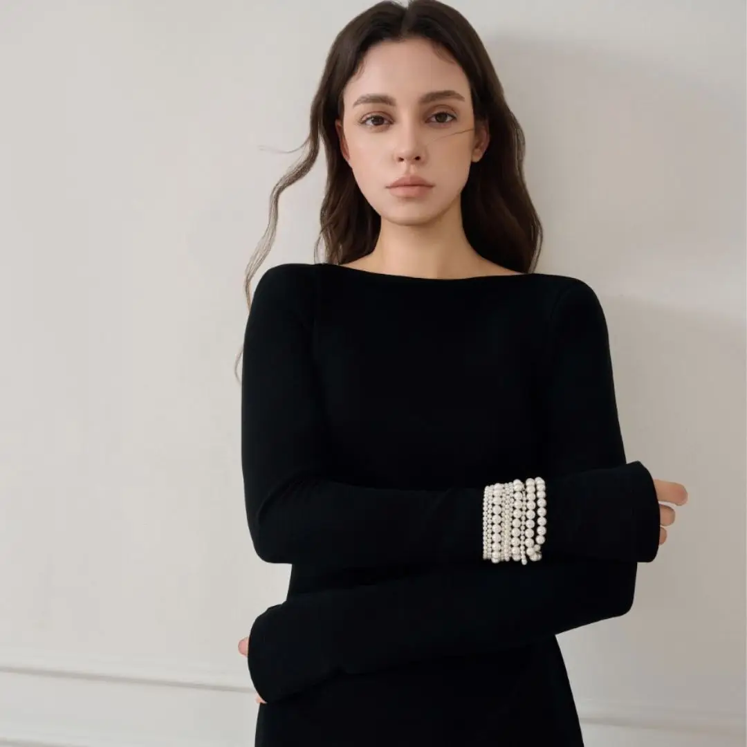 Black Dress Women's Elegant Premium Quality Lirna Emb Draped Maxi Long Dress With Open Back Long-sleeve Custom Labels From Vn