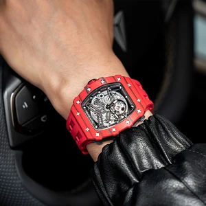 Luxury Men's Automatic Tonneau Miyota Stainless Steel Watch Waterproof Rubber Strap Business Analog Dial 5BAR Water Resistant