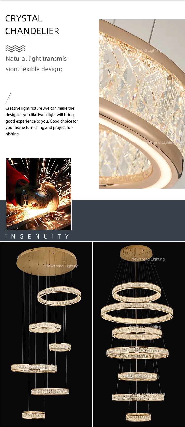 lc9885 luxury indoor decoration pendant light home villa restaurant staircase living dining room crystal ceiling led ring chandelier-1