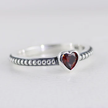 Minimalist Antique 925 Sterling Silver 5A Zircon Red Heart Rings For Ladies Jewelry