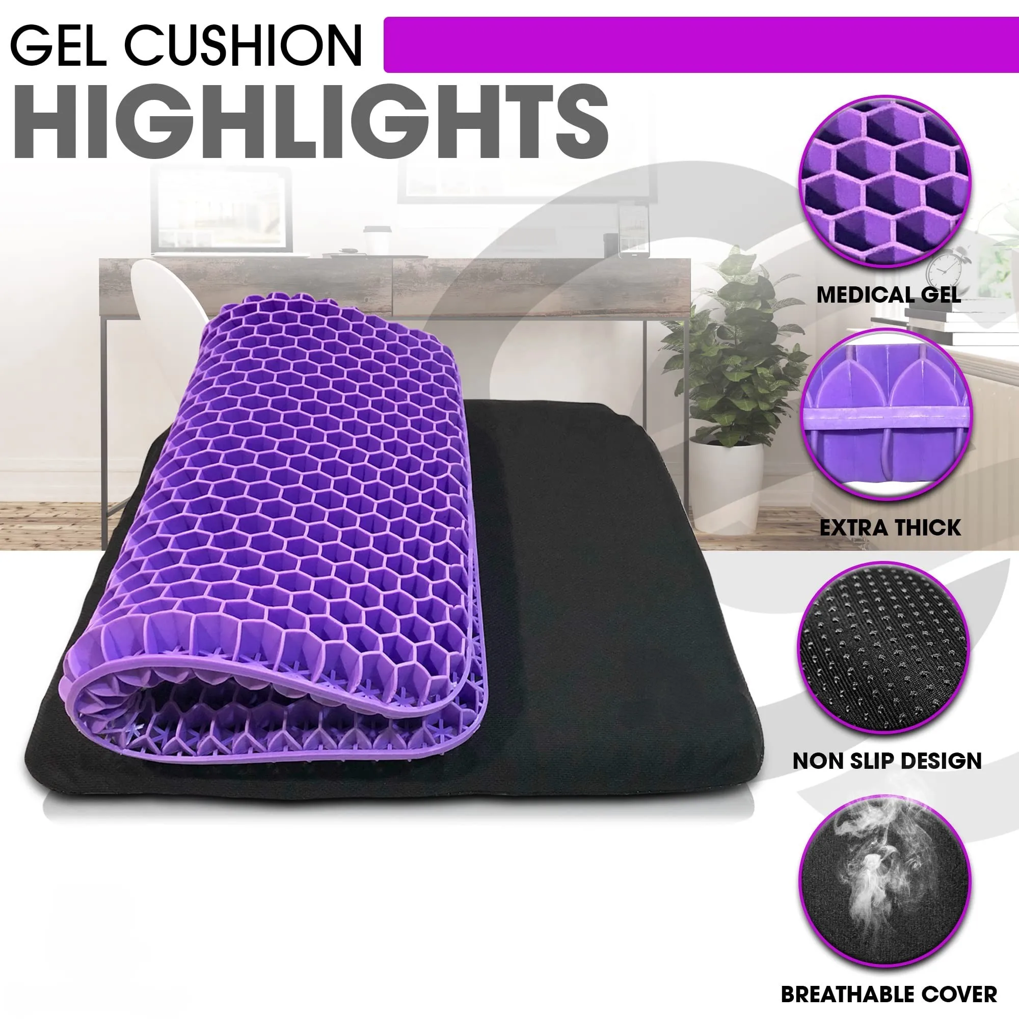 TPE Planets Large VIOLET Gel Seat Cushion for Long Sitting Car Seat Cushion and Office Chair Cushion for Back Sciatica Hip