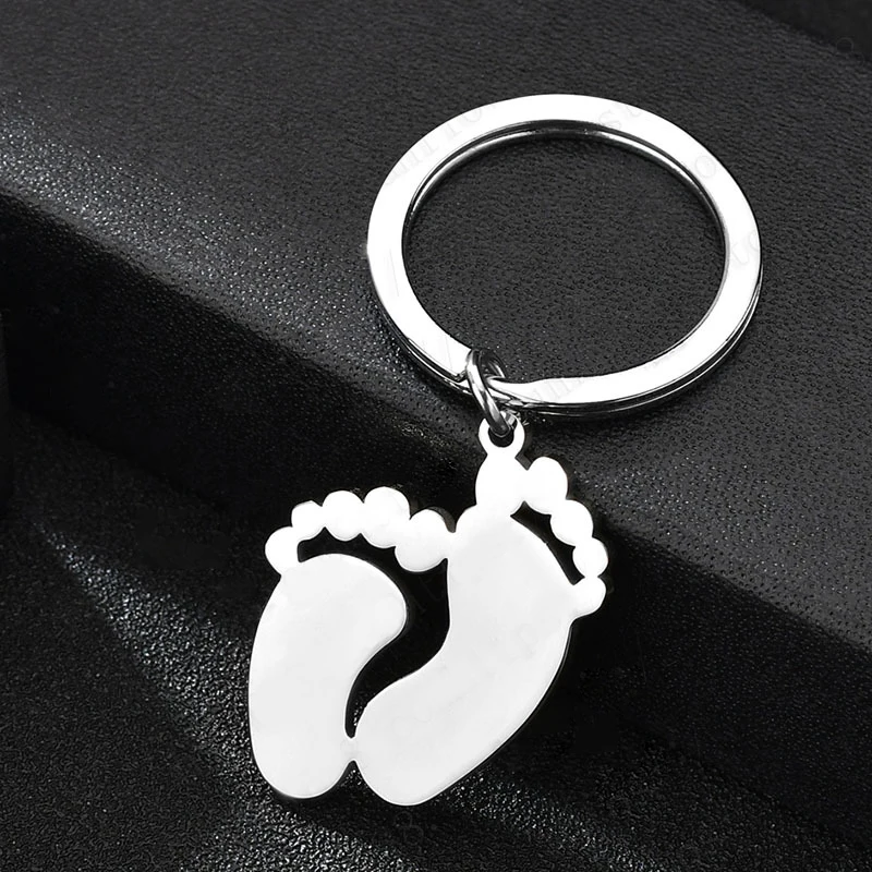 Smooth Surface Stainless Steel Custom Name Keychain Cute Footprint Baby Keychain Jewelry