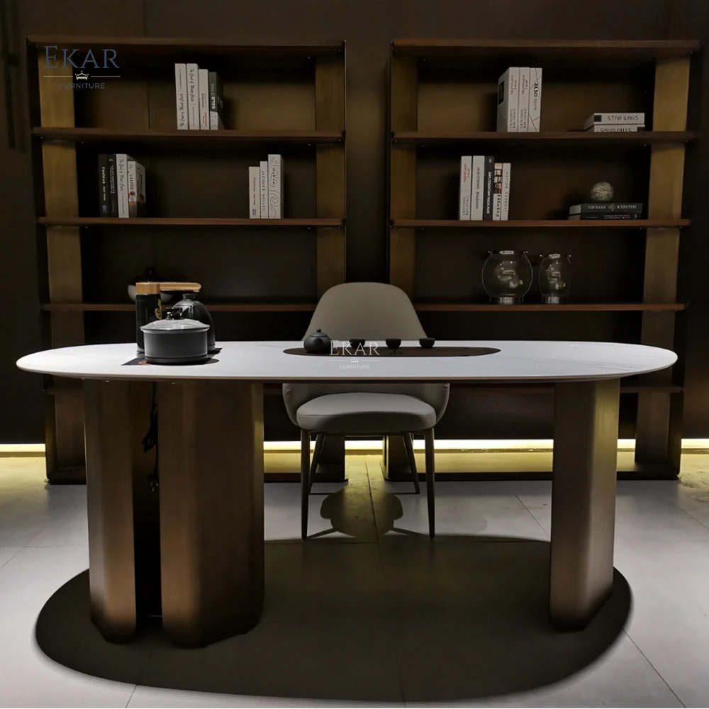 EKAR FURNITURE Modern luxury design desk stainless steel furniture Office desk manufacture