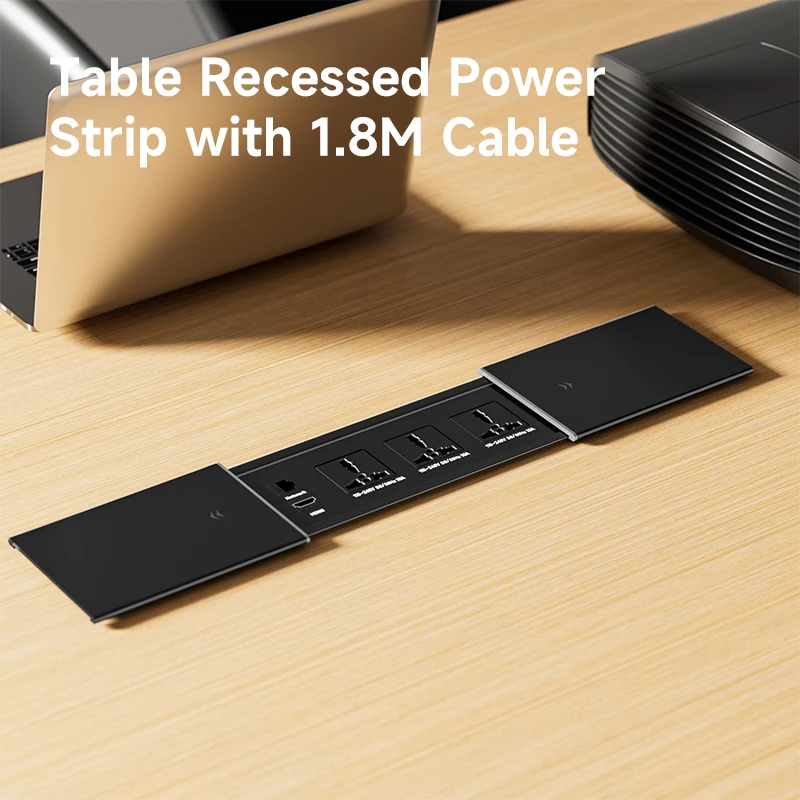 220V 10A Conference Recessed Power Socket with USB-C Table Power Strip with CAT-6 Power Socket Extension