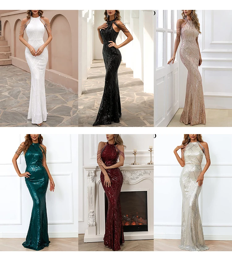 Luxury Formal Off The Shoulder Sequined Long Evening Dresses Elegant ...