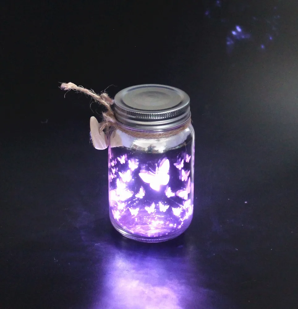 Романтическая стеклянная банка с бабочкой со светодиодный лампой. Забавные изделия, отличный подарок для детей, влюбленных