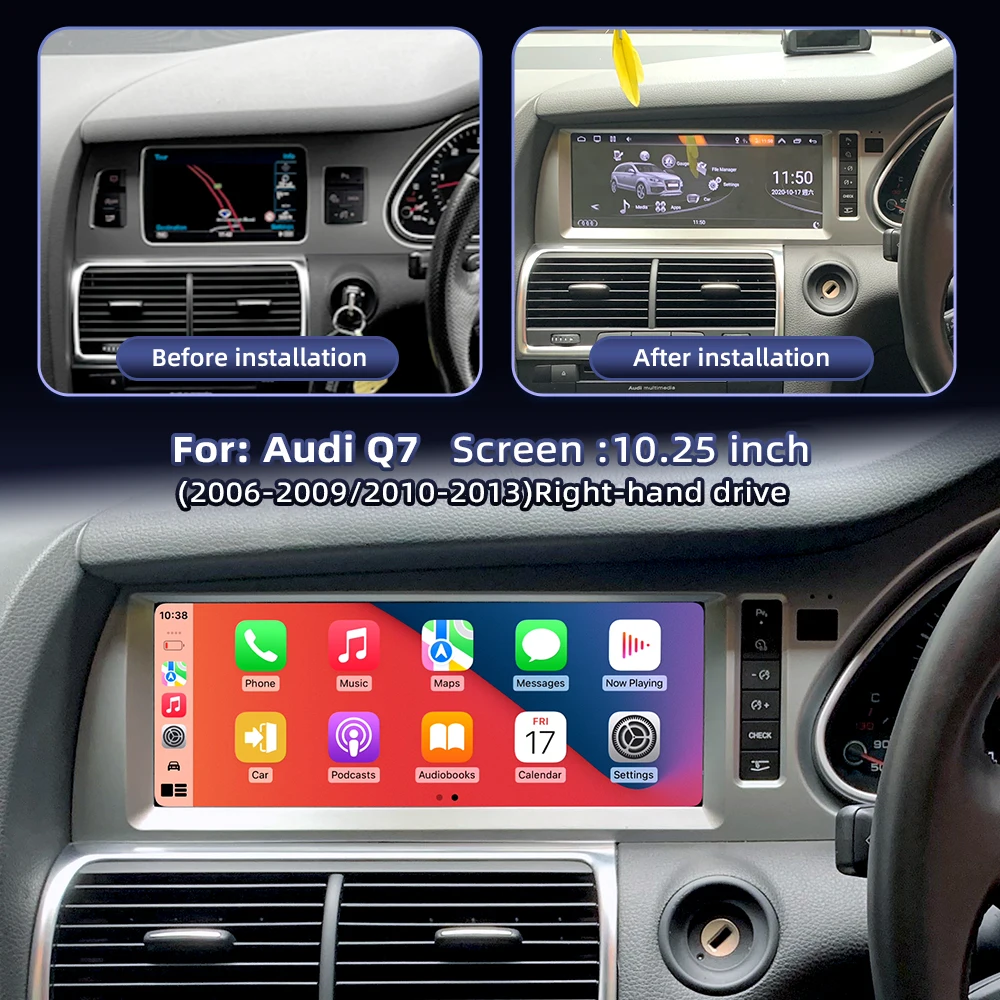 10.25インチ　アウディ　Q7　2006-2009　アンドロイドナビ　　アンドロイド１１　4G　64GB　右ハンドル用 Android 12 IPS Screen Bluetooth 5.0 CarPlay AutoRadio Player For
