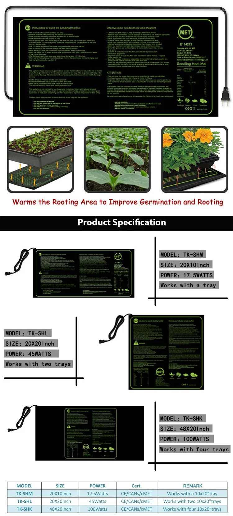 2022 Seedlings Heat Mat 10 X 20.75 Inch Ip67 Waterproof Warm Hydroponic