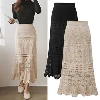 Half-length skirt high waist loose plus size 6xl crochet hollow knitting half-length bag hip mid-length skirt women