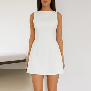 Whole Sales Casual Clothes Popular Items Now Custom Short Mini Sexy Ladies Backless a Line Sleeveless White Dress for Women